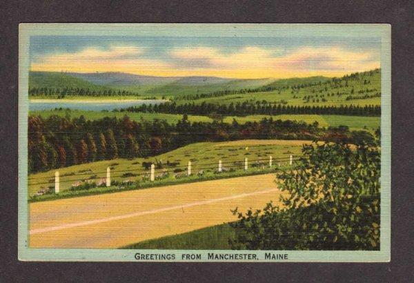 ME Greetings from MANCHESTER MAINE Postcard Linen PC