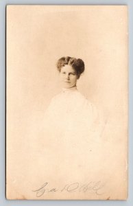 RPPC Lady w/Parted Hair Updo in White Dress AZO 1907-1909 ANTIQUE Postcard 1428
