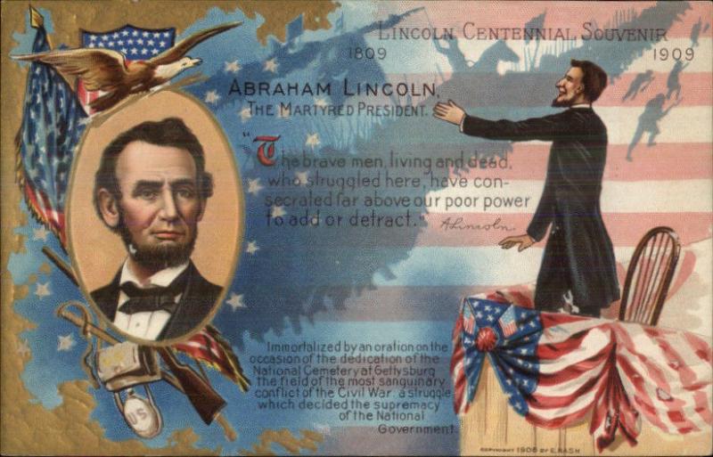 NASH Abraham Lincoln SpeechBirthday Martyred President Eagle Postcard