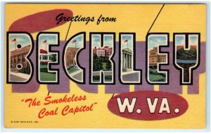 Large Letter Linen BECKLEY, WV  ~c1940s Raleigh County Curteich Postcard