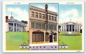 WASHINGTON D.C. ~ Roadside OLMSTED GRILL RESTAURANT c1940s Linen  Postcard