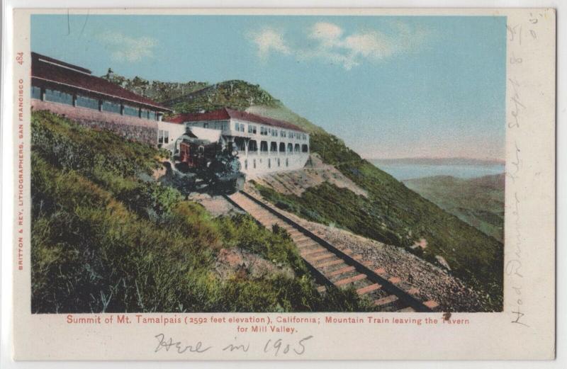 Summit of Mt. Tamalpais California CA Mountain Train Leaving Tavern Postcard