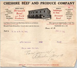 1915   Keene  New Hampshire  Cheshire Beef & Produce Company  Receipt  8 x 7