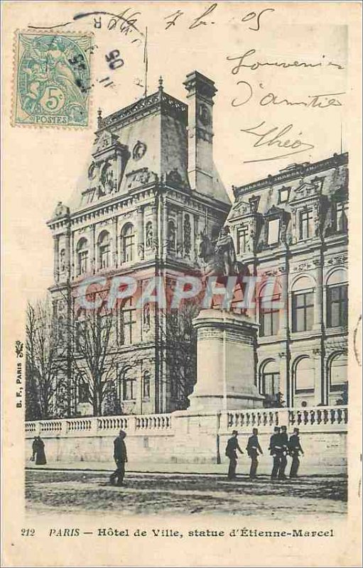 Postcard Old Paris City Hall Statue of Etienne Marcel Army