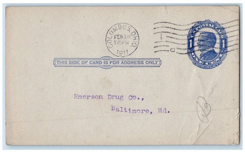 1911 Kauffman-Lattimer Co. The Emerson Drug Co. Baltimore MD Postal Card