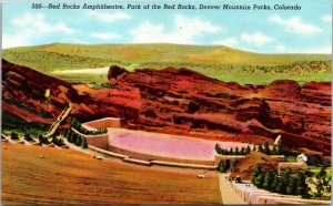 Red Rocks Colorado Red Rocks Amphitheatre Scenic Landmark Linen Postcard 