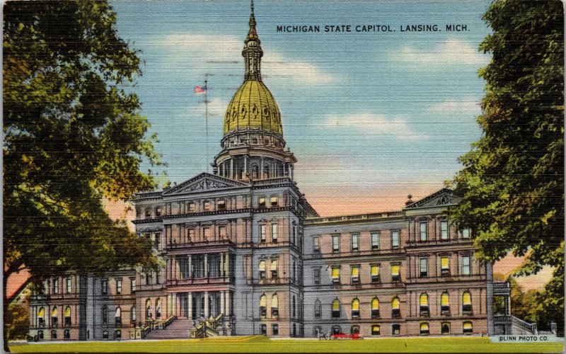 Lansing MI Michigan State Capitol Linen Postcard used 1948