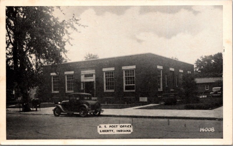 Postcard United States Post Office in Liberty, Indiana