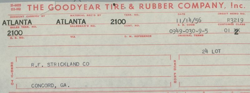 1956 Goodyear Tire & Rubber Company, Inc Piedmont Rd Atlanta GA Invoice 416 