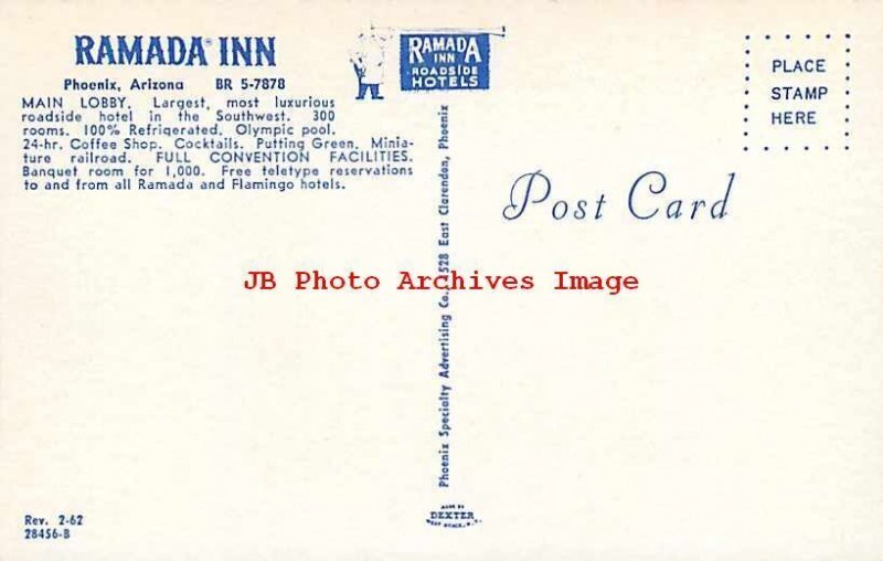 AZ, Phoenix, Arizona, Ramada Inn Motel, Main Lobby, Dexter Press No 28456-B