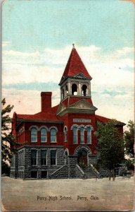 View of Perry High School, Perry OK c1912 Vintage Postcard F76