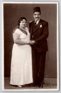 RPPC Gentleman In Fez Hat With Woman Studio Photo Postcard V23