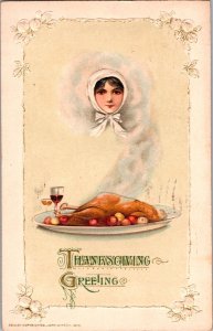 Vintage 1913 Schmucker  Winsch Pilgrim Woman & Turkey Thanksgiving Postcard