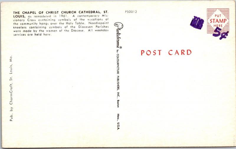 Interior of Chapel of Christ Church Cathedral, St Louis MO Vintage Postcard I19