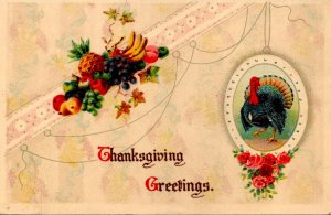 Thanksgiving Greetings With Turkey and Fruit