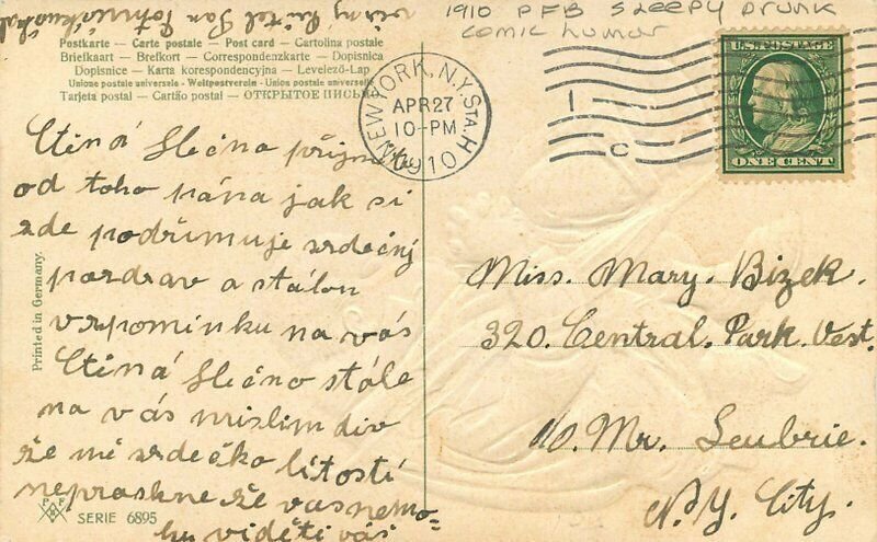 PFB Sleepy Drunk Comic Humor Postcard Artist impression 21-9516