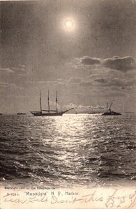 New York Moonlight On Harbor 1906 Rotograph