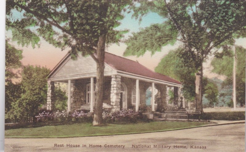 Kansas National Military Home Rest House In Cemetery Albertype Handcolor sk0152a