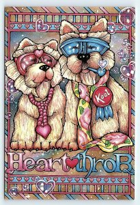 LEANNE C. BOYD Artist Signed HEART THROB Dressed Terriers Dogs 4x6 Postcard