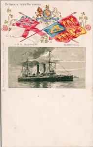 HMS 'Blenheim' Royal Navy Ship Battleship Patriotic Tuck Postcard H42 *as is