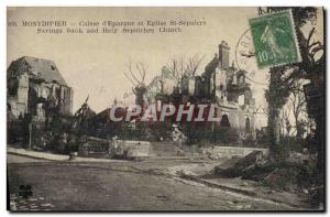 Old Postcard Montdidier Bank Caisse d & # 39Epargne and St Sepulcher Church Army