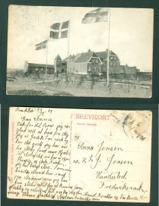 Denmark. Postcard. 1909 Roskilde Folk High School. Scandinavian Flags.