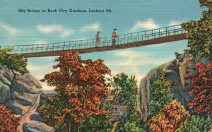 Vintage Postcard Crossing Sky Bridge Rock City Gardens Lookout Mountain Georgia