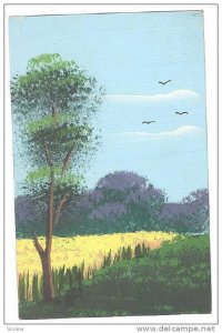 Impressionist painting of a colorful field and blue sky, 10-20s