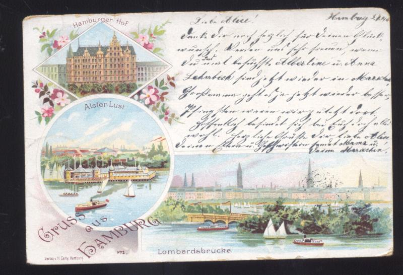 1900 GRUSS AUS HAMBURG GERMANY ANTIQUE VINTAGE POSTCARD