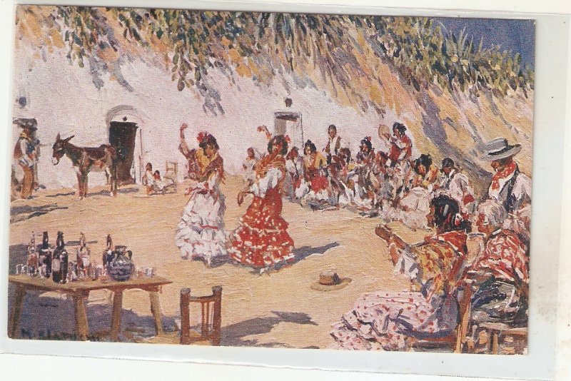 M.Bertuchi. gYPSY DANCE. zAMBRA gITANAr Fine painting, vintage Spanish PC