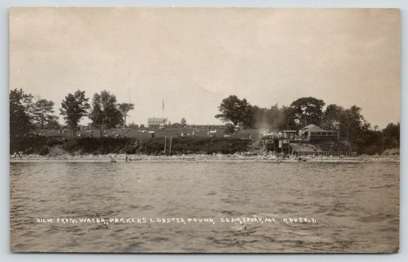 Searsport Maine~Crowded Parker's Lobster Pound Diner~Waterfront~1920s RPPC