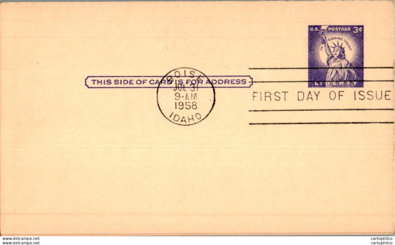 US Postal stationery 3c Statue of Liberty FDC Boise Idaho