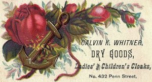 Calvin K. Whitner Ladies & Children's Cloaks No. 432 Penn Street Trade Card D7
