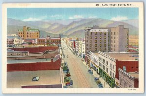 Butte Montana MT Postcard Park Street Metals Banks Trust Co., Car Lined Street