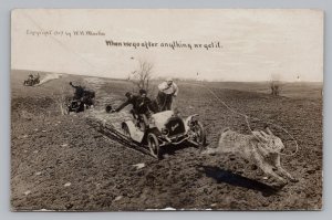 Exaggeration RPPC Rabbit Hunt and Old Cars with Lasso, Martin Photo Postcard  P6