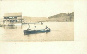 C-1910 Lake Boathouse Rowboat Outing RPPC Photo Postcard 20-9564