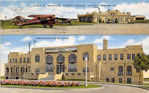 Municipal Airport Plane Aircraft Terminal Wichita Kansas 1950 postcard