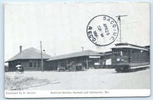 SANFORD and SPRINGVALE, Maine ME ~ Depot RAILROAD STATION Trolley 1908 Postcard