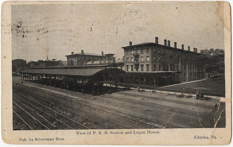 Altoona PA 1910 View of P.R.R. Train Station and Logan House Blair UDB Postcard