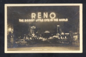 RPPC RENO NEVADA DOWNTOWN STREET SCENE AT NIGHT VINTAGE REAL PHOTO POSTCARD