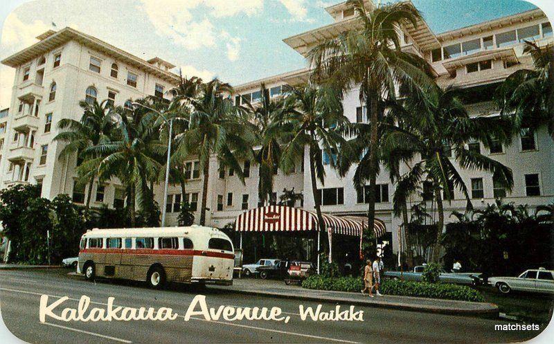 1950s Bus Kalakua Avenue Waikiki Hawaii Hotel Colorpicture postcard 7256