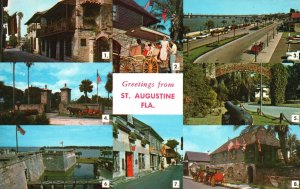 Vintage Postcard Eight Places Greetings From St. Augustine Florida FL