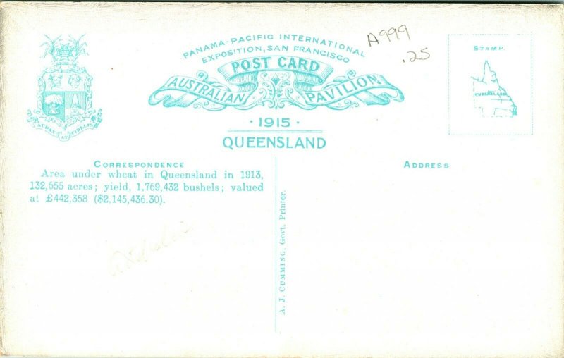 1915 Darling Downs Goomburra Valley Austraila Stacking Wheat Panama Pacific Expo