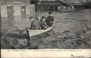 Wheeling West Virginia WV Flood of 1907 Boating on Street Vintage Postcard