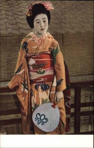 Japanese Fashion Beautiful Woman Fan Silk Dress Geisha Vintage Postcard