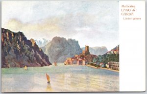 Malcesine Lago di Garda Italy Landori Pittori Sailboats Buildings Rocks Postcard