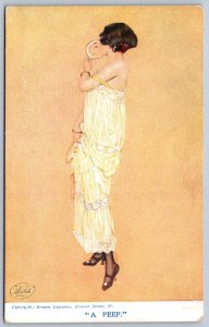 DS1/ Raphael Kirchner Art Nouveau Artist Signed Postcard c1905 Peep Mirror 5