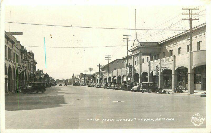 Autos 1940s Frasher Main Street Yuma Arizona RPPC Photo Postcard 3474