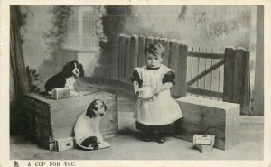 Tea related advertising vintage postcard sweet pets puppy dog a cup for you 1907 