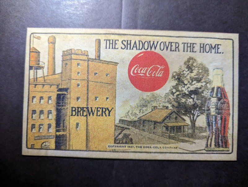 Mint 1947 USA Coca Cola Prohibition Era Postcard The Shadow Over The Home